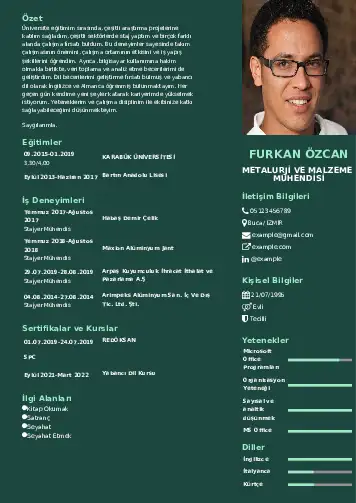 Metalürji Ve Malzeme Mühendisliği Cv Örnekleri cv indir